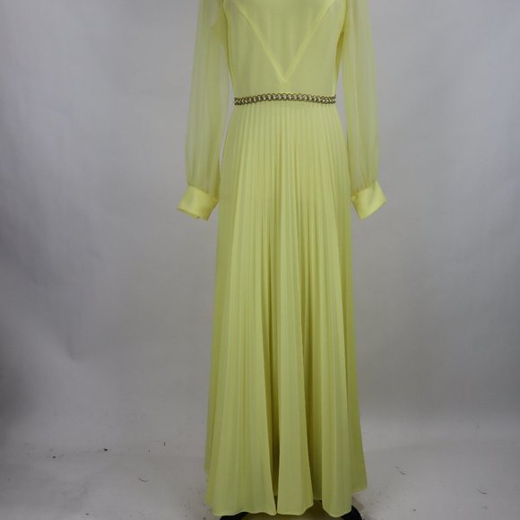 Vtg 1970's Yellow Formal Long Party Dress Gown Cocktail Hippie Prairie Boho S - Picture 3 of 12